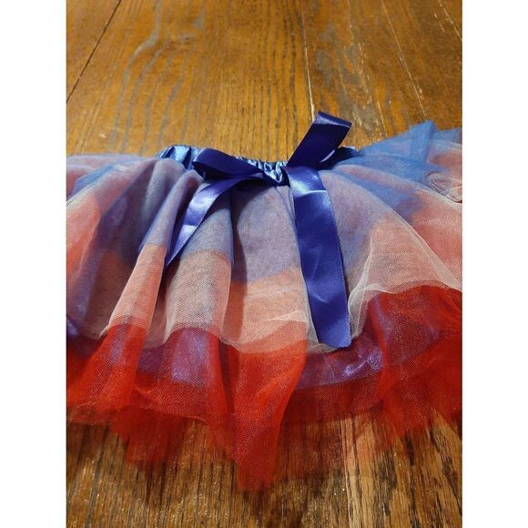Infant Girls Size 70 6-12 Month Red White Blue Tulle Layered Tutu Skirt Costume - Picture 3 of 4